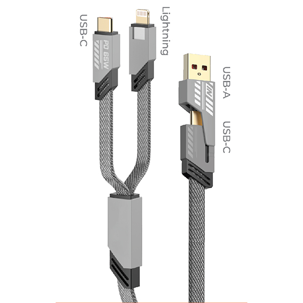 כבל טעינה שטוח 4 ב 1 - מהיר במיוחד 