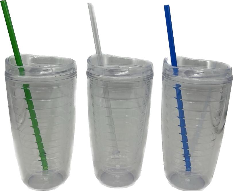 כוס שתיה פלסטיק 450 מ"ל עם קש